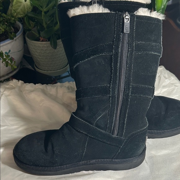 UGG Maddi Black Suede Winter Boots with Fur Trim - Picture 5 of 11